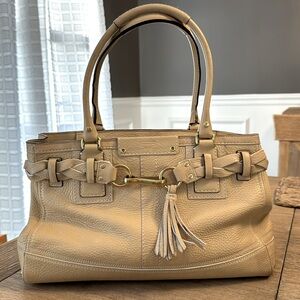 Coach 10529 Hamptons Cream Leather Belted Braided Carryall Handbag